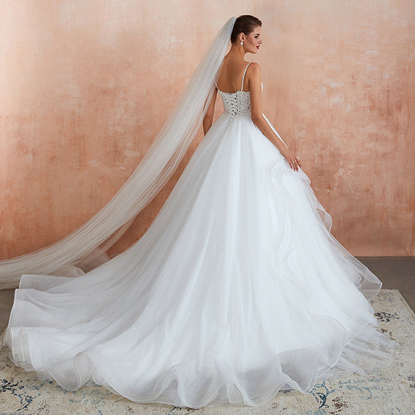 Floral Wedding Dress with Straps - Image 4