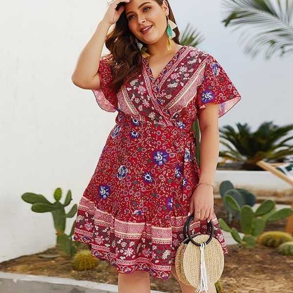 Floral Wrap Dress Short Sleeve - Image 3