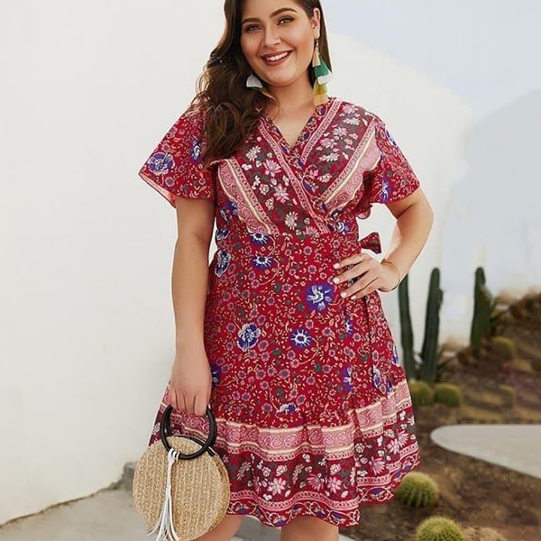 Floral Wrap Dress Short Sleeve