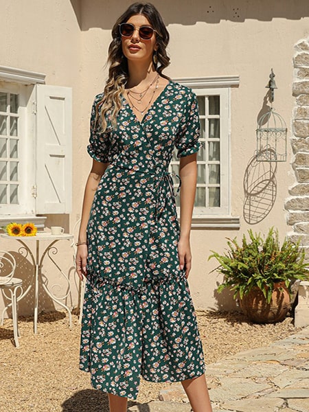 Floral Wrap Maxi Dress with Ruffles - Image 4