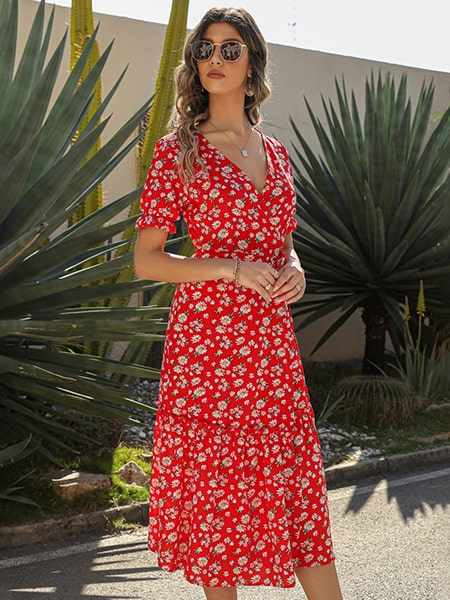 Floral Wrap Maxi Dress with Ruffles - Image 3