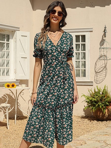 Alternative view of Floral Wrap Maxi Dress with Ruffles