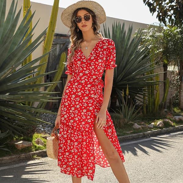 Floral Wrap Maxi Dress with Ruffles