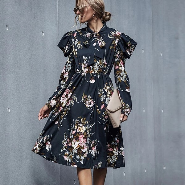 Gigot Sleeve Flower Dress