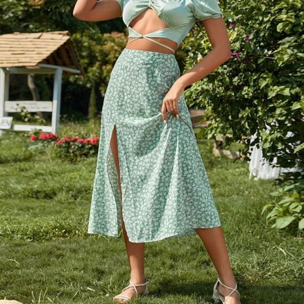 Green Floral Skirt Set