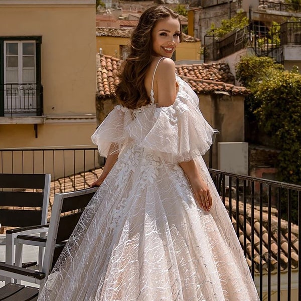 Large Floral Wedding Dress - Image 5