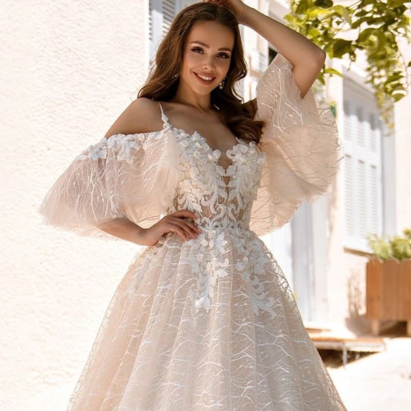 Large Floral Wedding Dress - Image 6
