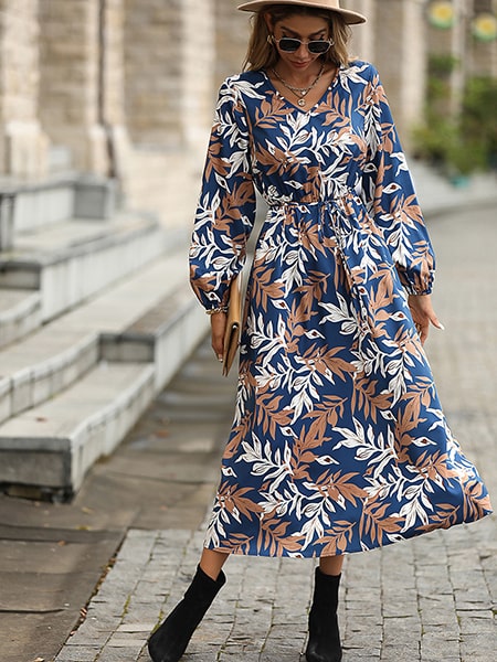 Leaf Pattern Maxi Dress - Image 3