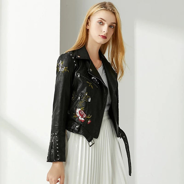 Leather Floral Jacket - Image 4