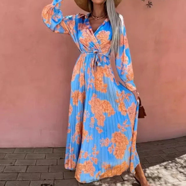 Light Blue Floral Long Dress