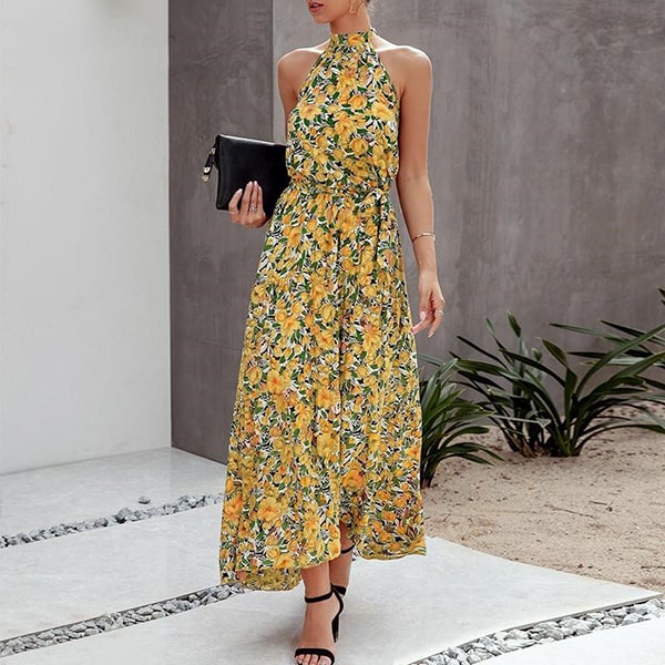 Long Backless Floral Dress