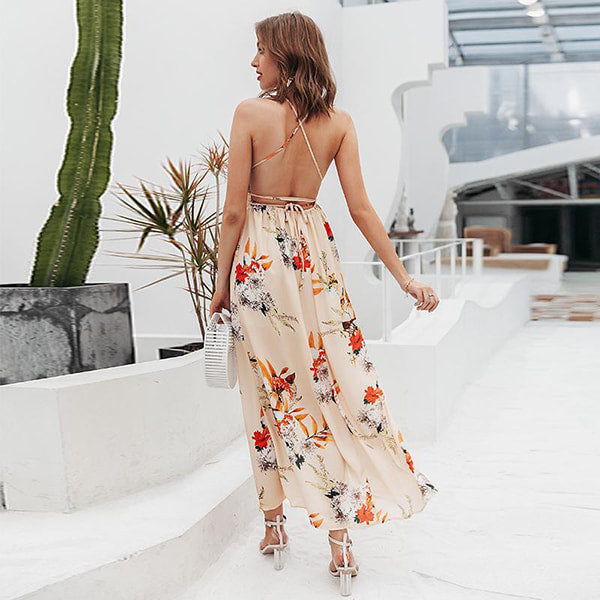 Long Beige Dress Floral - Image 3