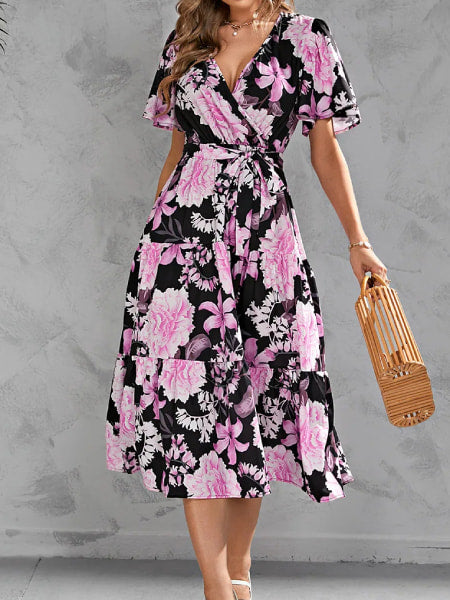 Long Black Pink Floral Dress - Image 3