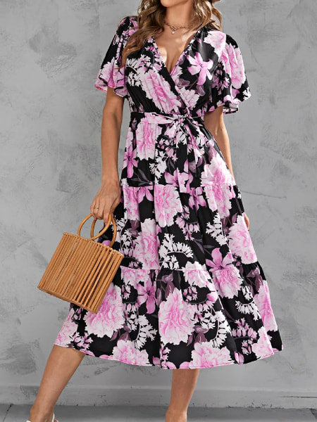 Alternative view of Long Black Pink Floral Dress
