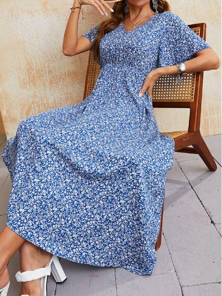 Long Dress Floral Blue - Image 4