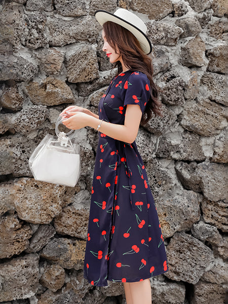 Long Dress with Cherry Print - Image 3