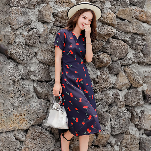 Long Dress with Cherry Print