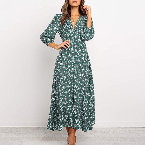 Long Floral Button Up Dress