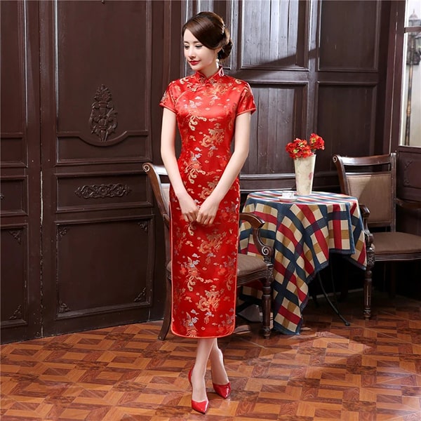 Long Floral Chinese Dress