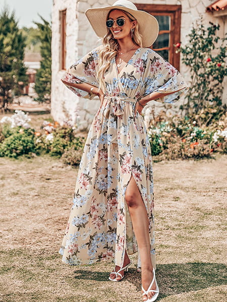 Long Floral Dress with a Slit - Image 4