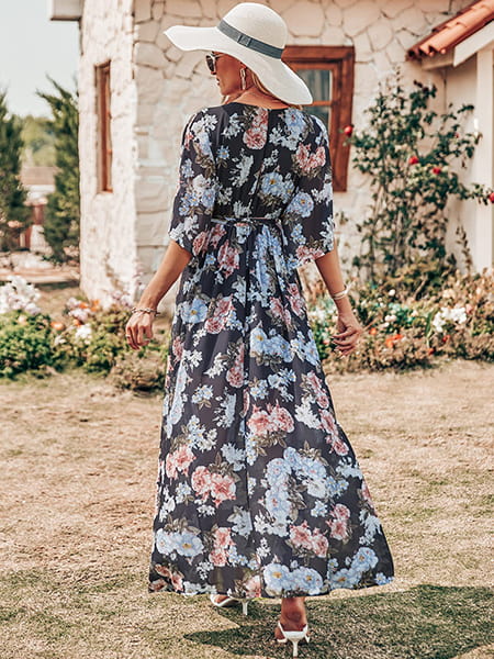 Alternative view of Long Floral Dress with a Slit