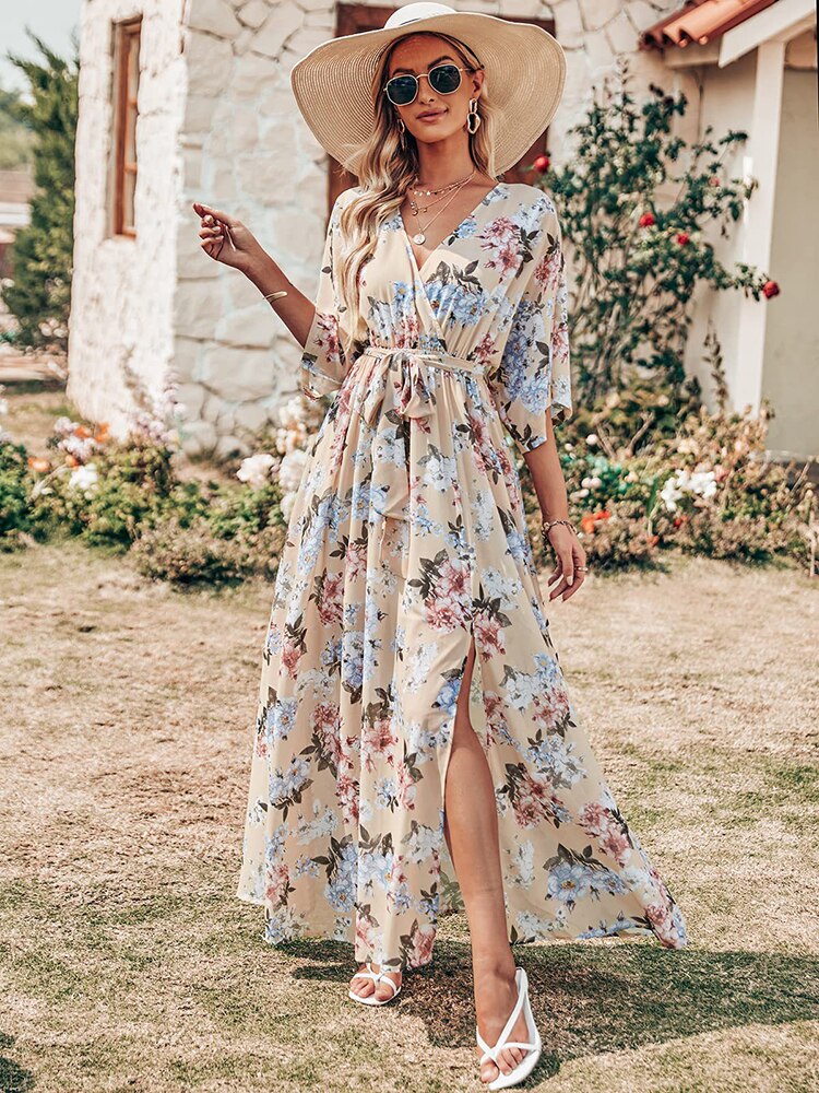 Long Floral Dress with a Slit - Image 6