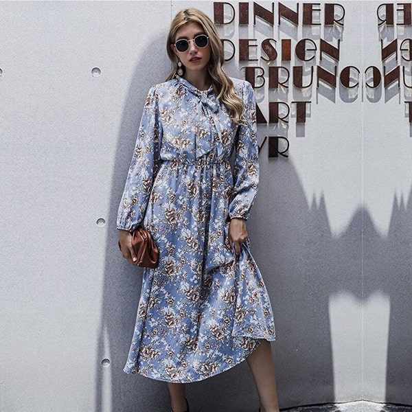Long Floral Dress With Puff Sleeves - Image 4