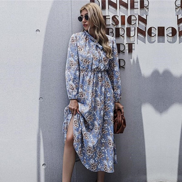 Long Floral Dress With Puff Sleeves - Image 3