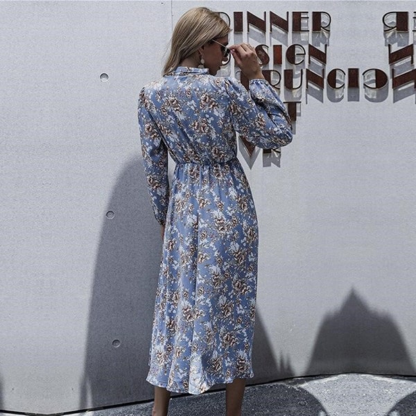 Long Floral Dress With Puff Sleeves - Image 5