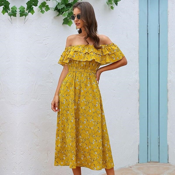 Alternative view of Long Floral Yellow Dress