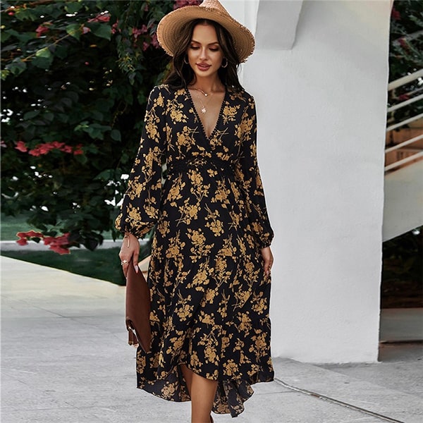 Long Gold Floral Dresses