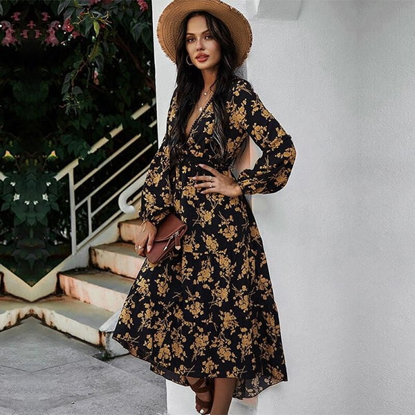 Long Gold Floral Dresses - Image 5