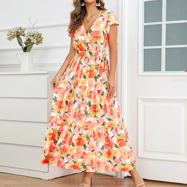 Long Orange Floral Dress