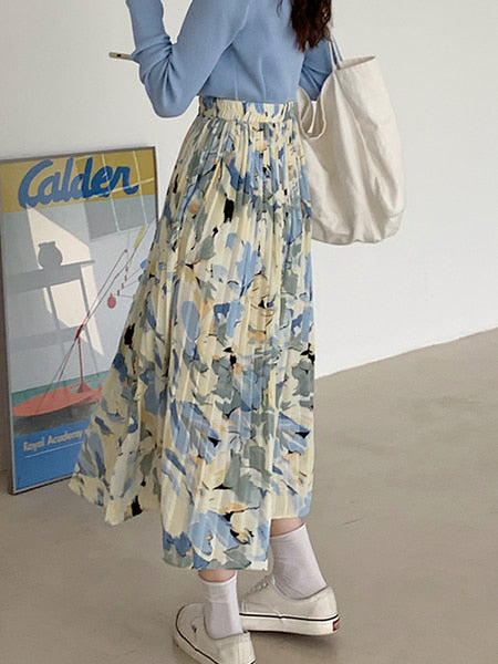 Long Pleated Floral Skirt - Image 3
