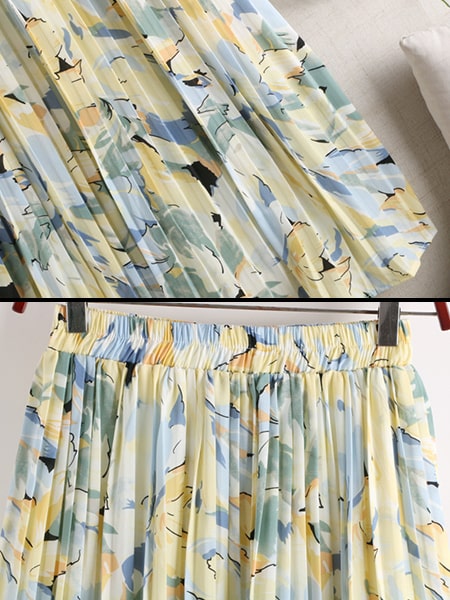Long Pleated Floral Skirt - Image 5