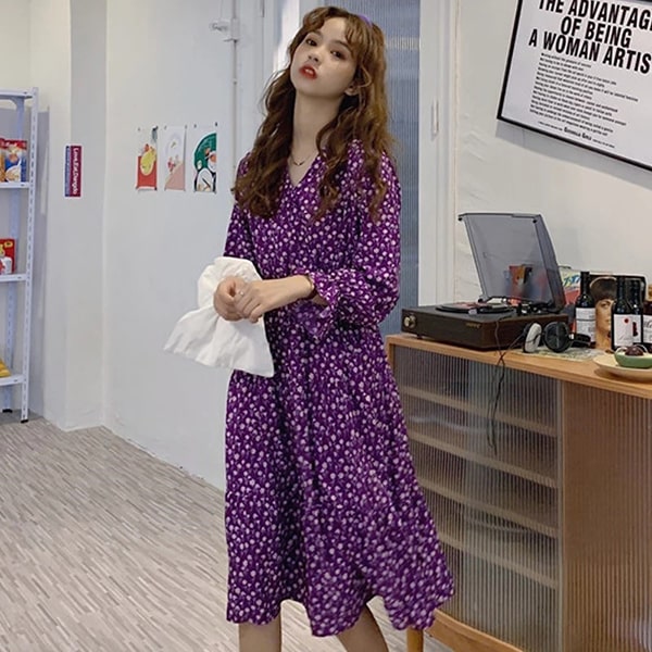 Long Purple Floral Dress - Image 3