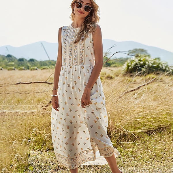 Long Sleeve Floral Dress White