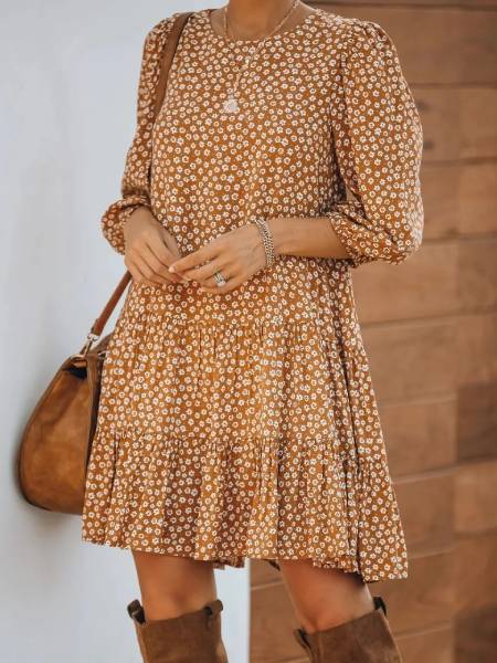 Long Sleeve Floral Short Dress - Image 3