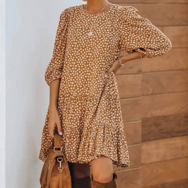 Long Sleeve Floral Short Dress