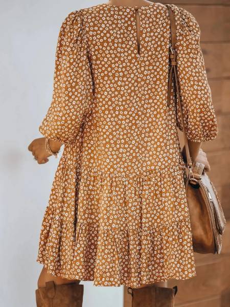 Long Sleeve Floral Short Dress - Image 4
