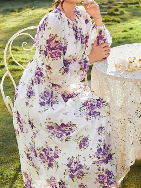 Long Sleeve Purple Floral Dress - Image 3