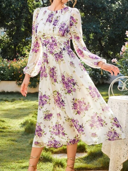 Alternative view of Long Sleeve Purple Floral Dress