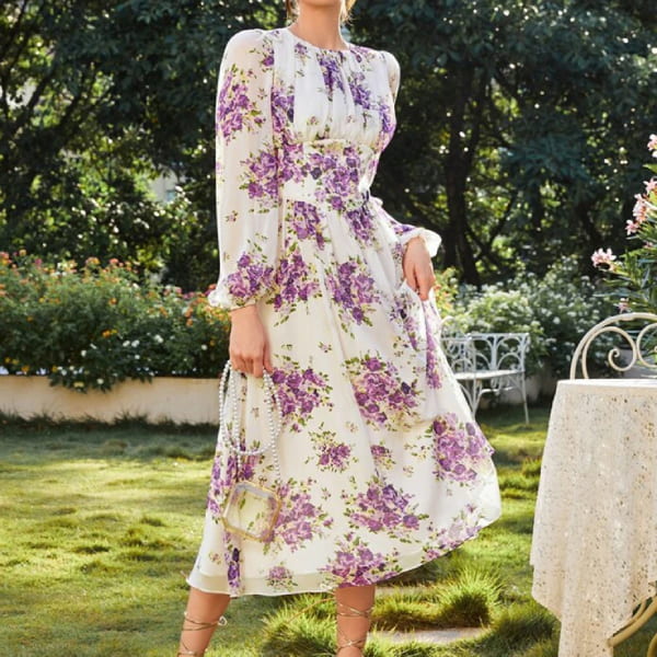 Long Sleeve Purple Floral Dress