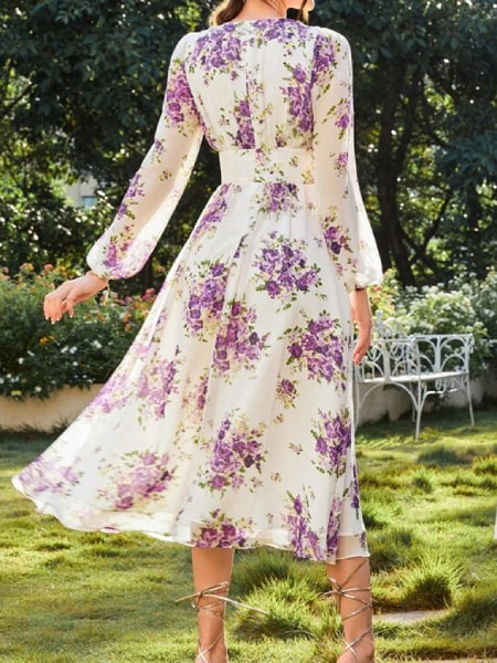 Long Sleeve Purple Floral Dress - Image 4
