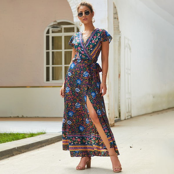 Long Wrap Floral Dress