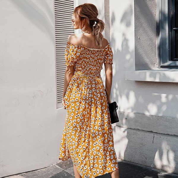 Mustard Floral Long Dress - Image 4