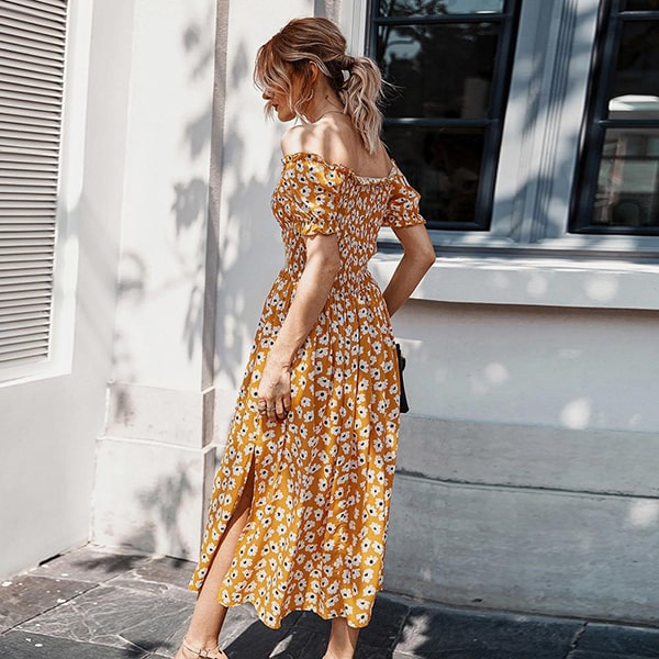 Mustard Floral Long Dress - Image 3