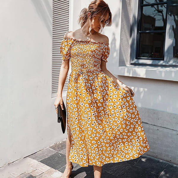 Mustard Floral Long Dress