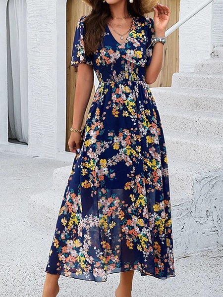 Alternative view of Navy Blue Floral Long Dress