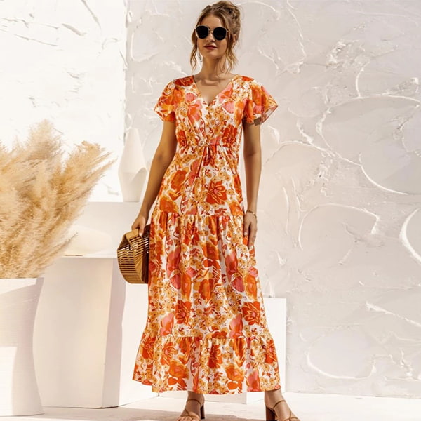 Orange Floral Long Dress